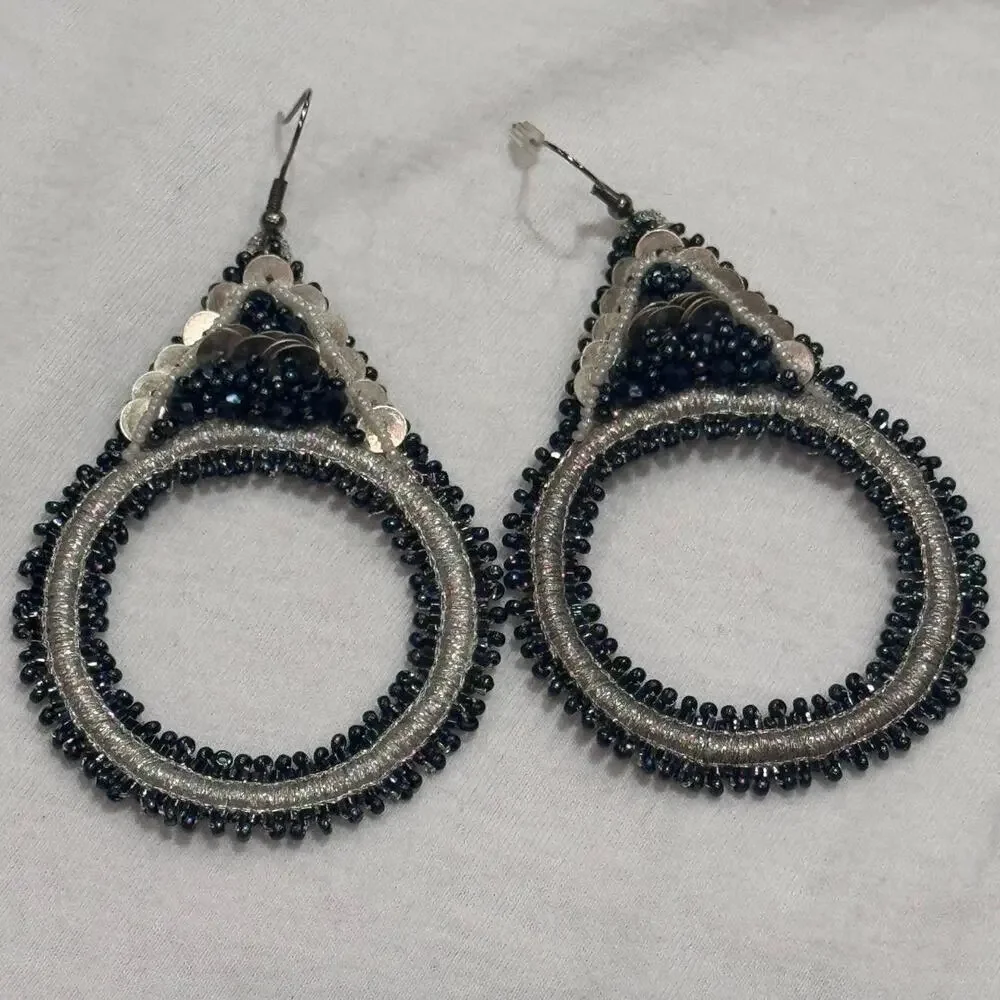 Lori Weitzner Luna Statement Earrings Midnight Drop Circular Artisan Boho